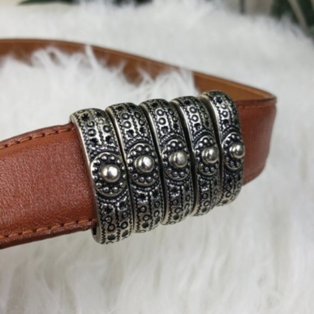 Vintage Brown Leather Belt with Ornate Silver Buckle - Picture 5 of 10